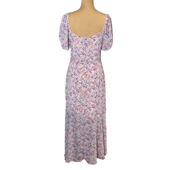 ASTR the Label Bow Tie Ruffle Midi Dress SZ M Pink Purple Floral Milkmaid - Picture 5 of 14